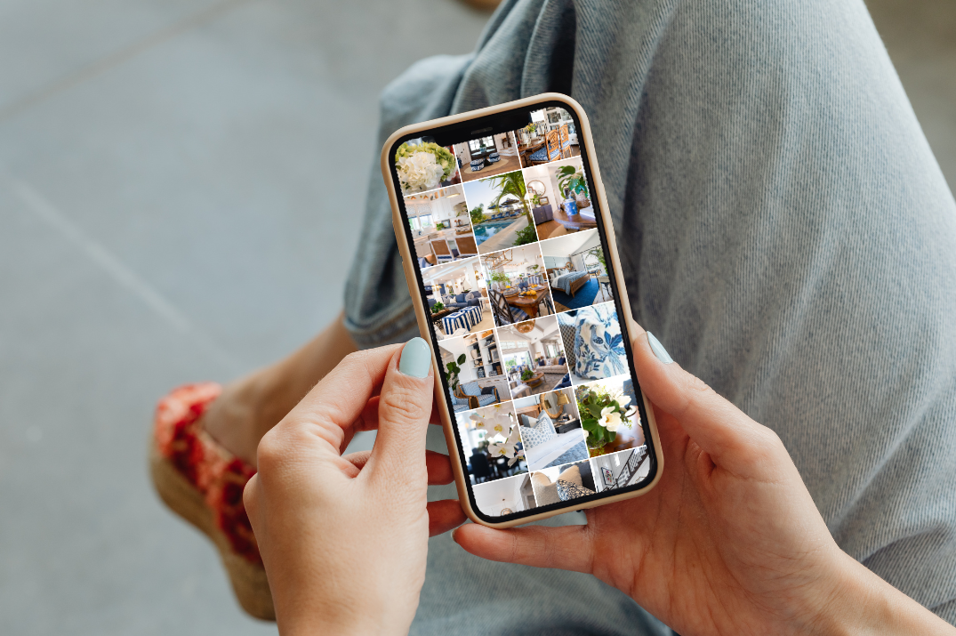 Content creator reviewing social media on iPhone will sitting